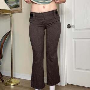 Stooshy Y2K Low-Rise Flared Trousers, Brown Heathered Bootcut, Size 1/XS